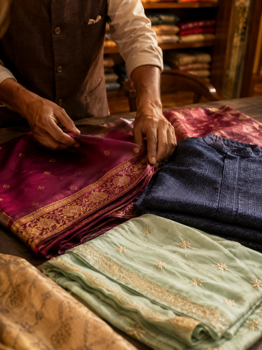 Fabric being selected by hand